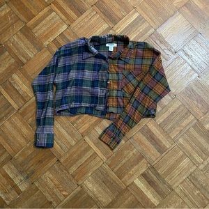 RSQ Split Cropped Flannel Shirt